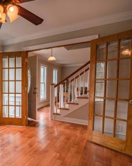 house with wooden floors, doors and stairs